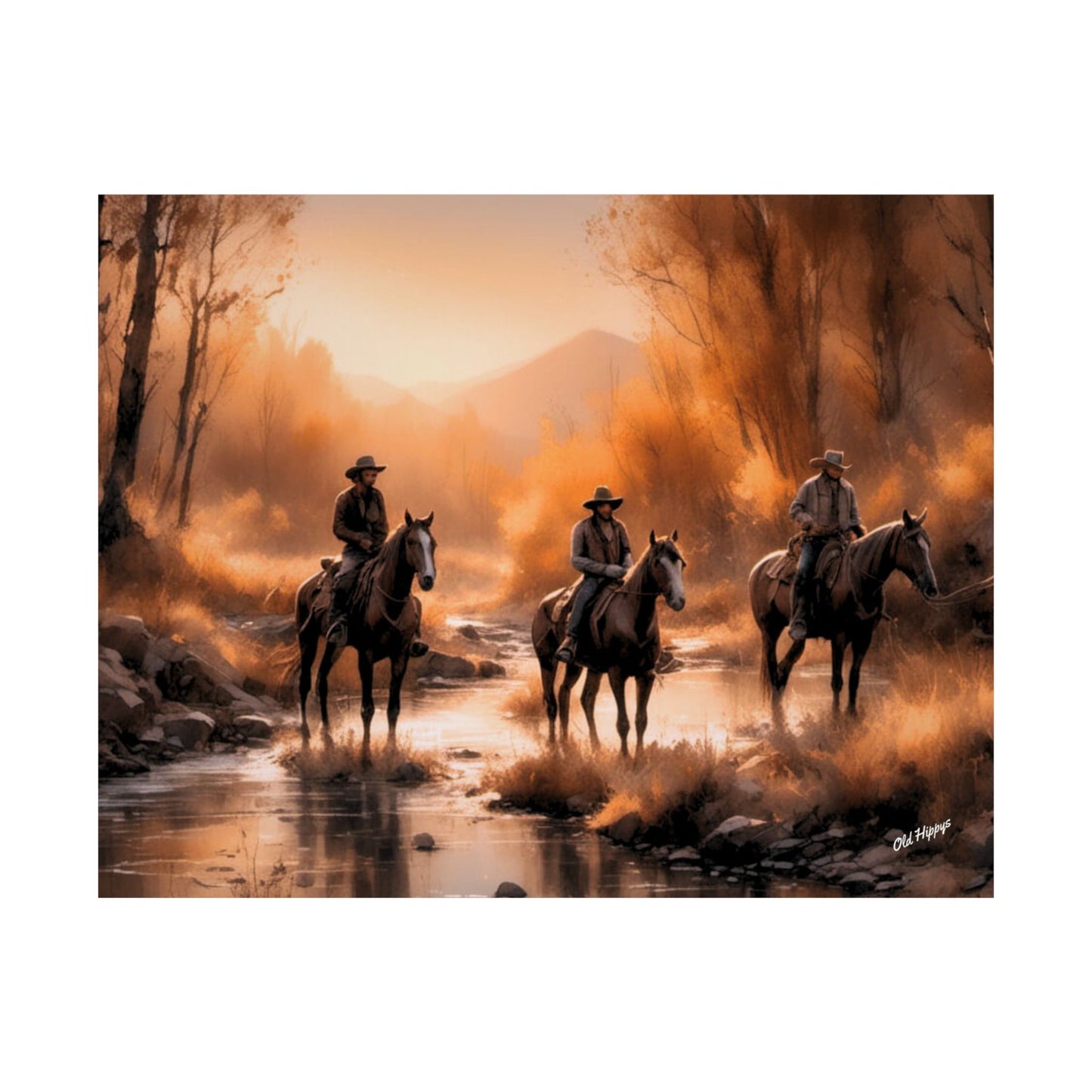 Cowboys Crossing a Stream Frameable Poster