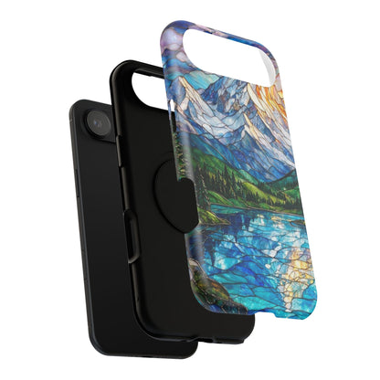 Stained Glass Mountain Lake Mosaic Phone Case — Impact-Resistant Artistic Protection