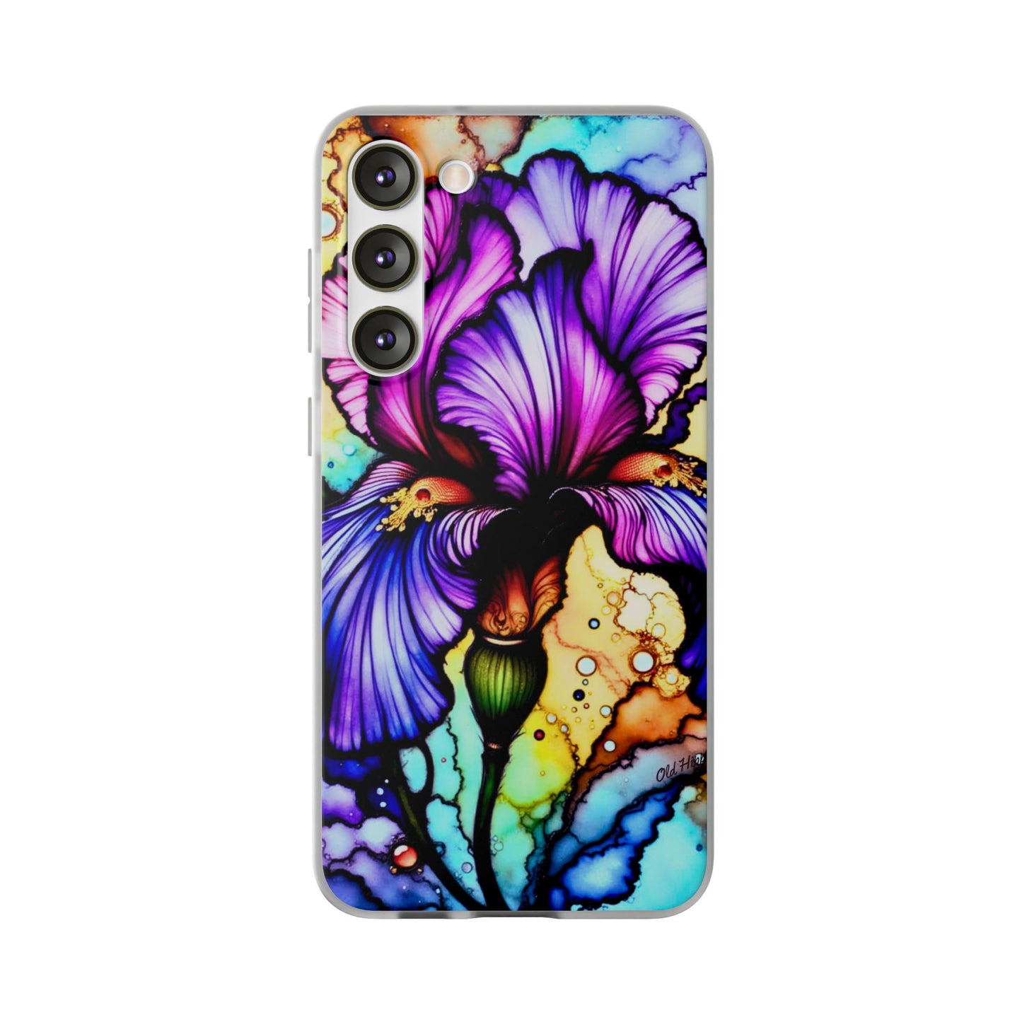 Stained Glass Iris Smartphone Case — Vibrant Purple Watercolor Phone Cover