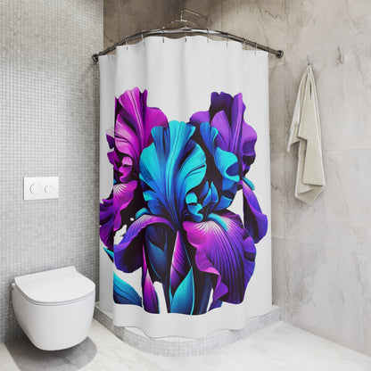 Iris Bloom Shower Curtain — Vibrant Purple & Teal Floral Bathroom Decor