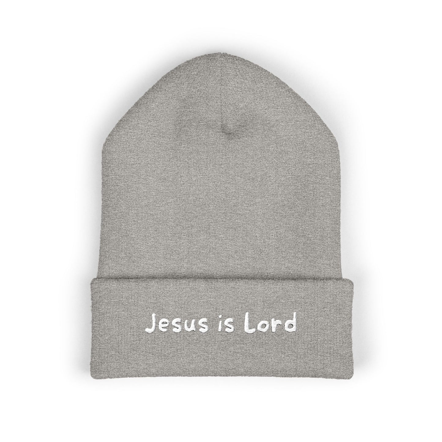 Embroidered 'Jesus is Lord' Cuffed Beanie — Christian Faith Knit Hat