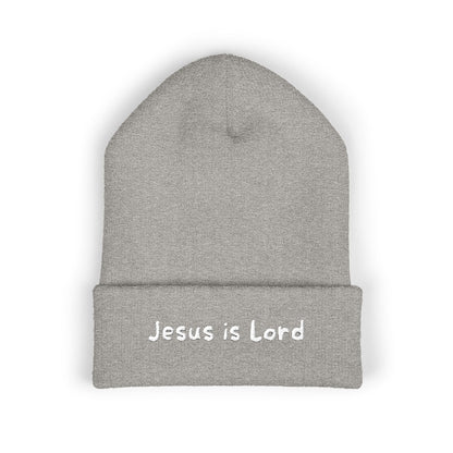 Embroidered 'Jesus is Lord' Cuffed Beanie — Christian Faith Knit Hat