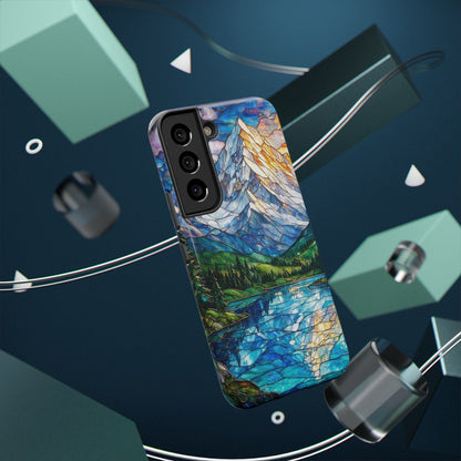 Stained Glass Mountain Lake Mosaic Phone Case — Impact-Resistant Artistic Protection