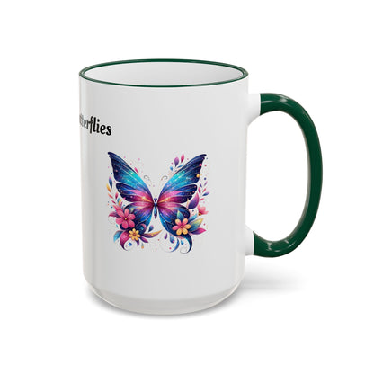 I Love Butterflies Accent Rim Mug — Floral Butterfly Coffee Cup (11oz/15oz)