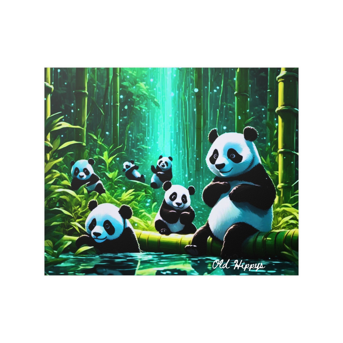 Pandas Playing in a Bamboo Forest Satin Poster