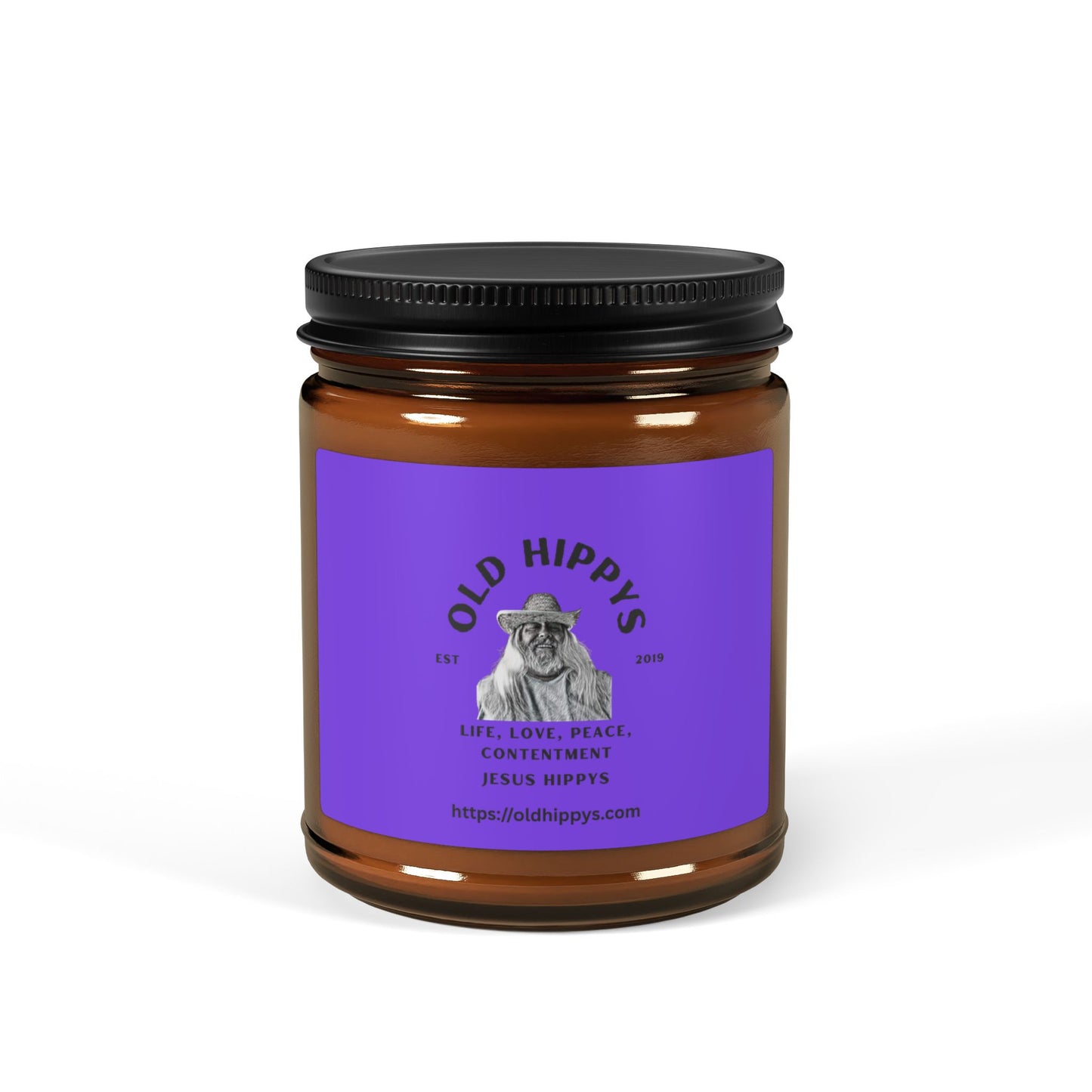 Scented Soy Candle — 'Old Hippys' Amber Jar (Multi-Size)
