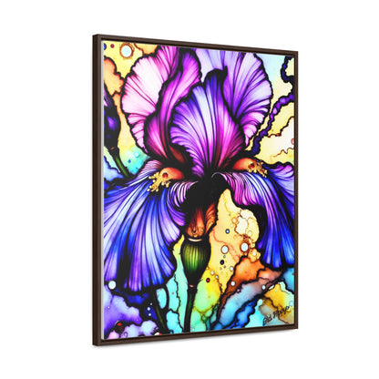 Stained Glass Iris Wood Framed Canvas