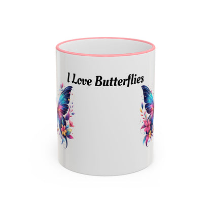 I Love Butterflies Accent Rim Mug — Floral Butterfly Coffee Cup (11oz/15oz)