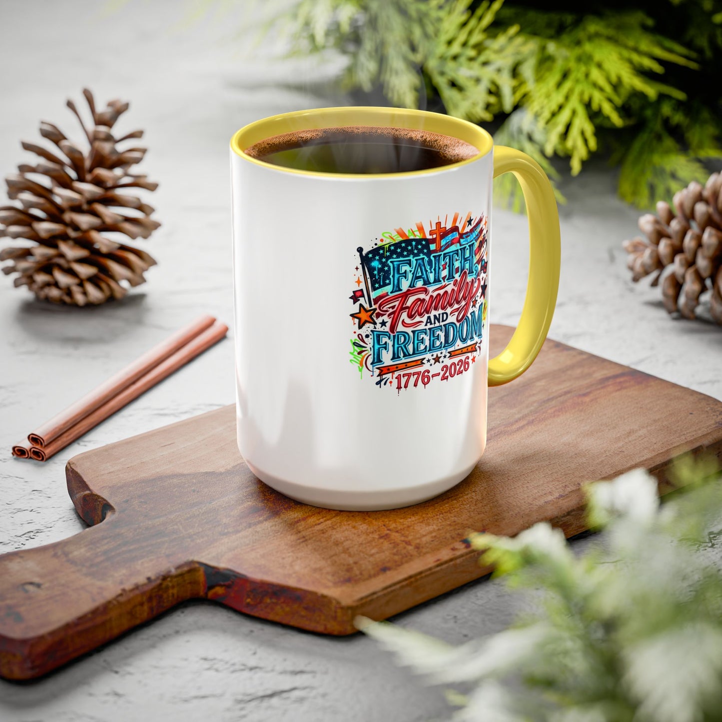 Faith Family Freedom 1776–2026 Patriotic Coffee Mug