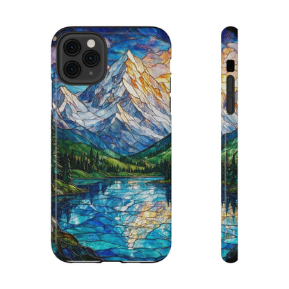 Stained Glass Mountain Lake Mosaic Phone Case — Impact-Resistant Artistic Protection