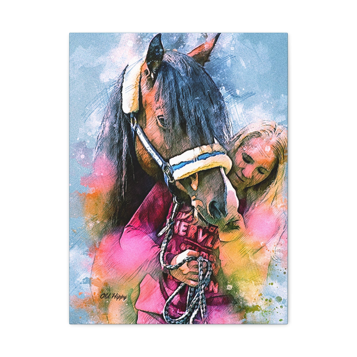 Kindred Spirits” – Girl and Horse Watercolor-Style Canvas
