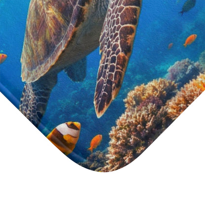 Sea Turtle Ocean Bath Mat — Underwater Coral Reef Bathroom Rug