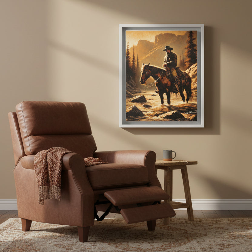 “Still Waters, Weathered Soul” Wood Framed AI Canvas Art by Old Hippy