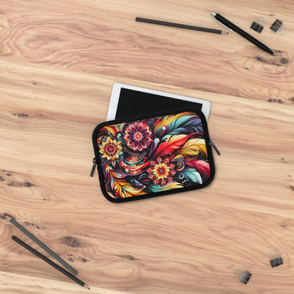Colorful Floral Mandala Laptop Sleeve — Vibrant Boho Feather Design
