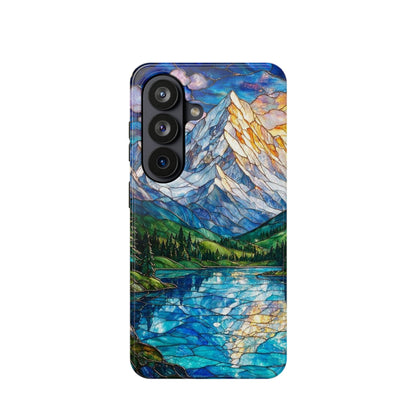 Stained Glass Mountain Lake Mosaic Phone Case — Impact-Resistant Artistic Protection