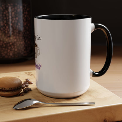 Living On Coffee and Jesus Accent Mug — Christian Coffee Cup (11/15oz)