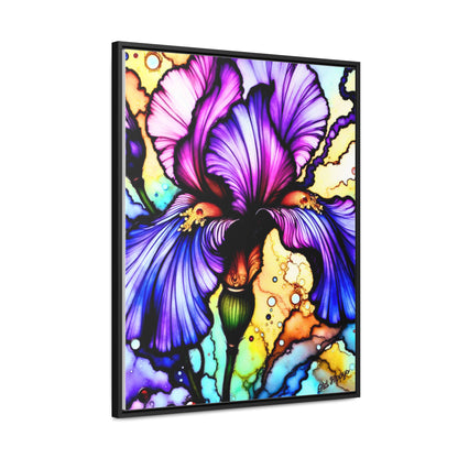 Stained Glass Iris Wood Framed Canvas