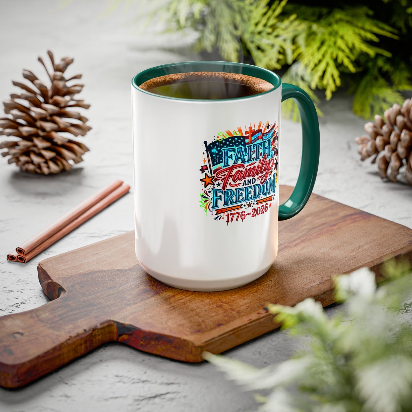 Faith Family Freedom 1776–2026 Patriotic Coffee Mug