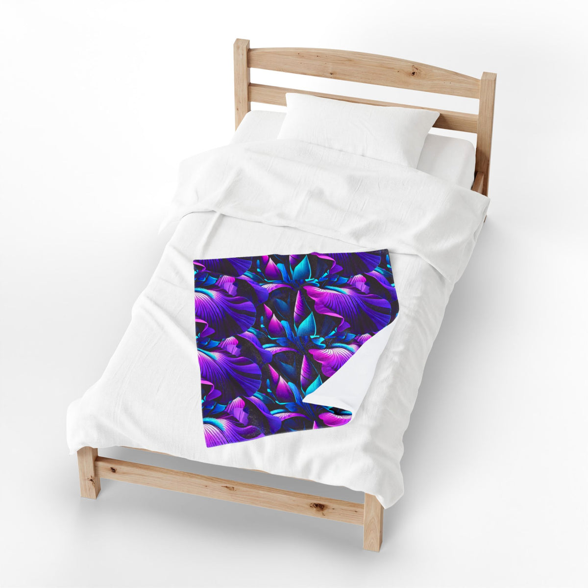 Neon Purple Iris Floral Velveteen Plush Blanket