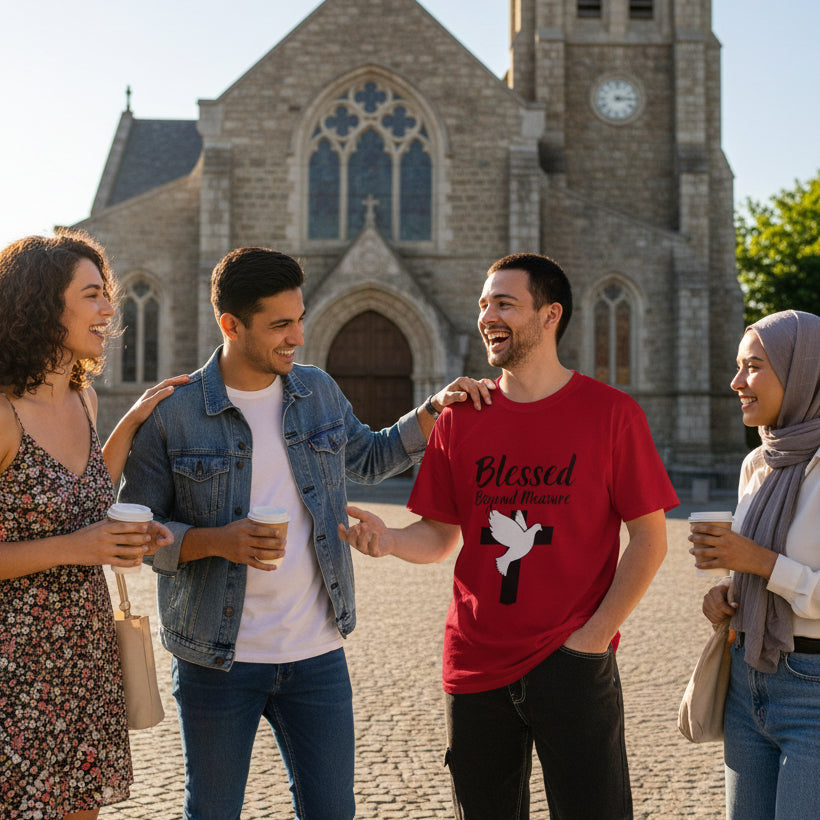Blessed Beyond Measure T-Shirt — Christian Cross & Dove Faith Tee