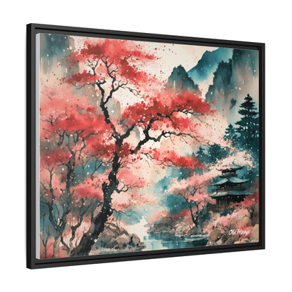 Fall in Japan Watercolor Wood Framed Canvas Wrap