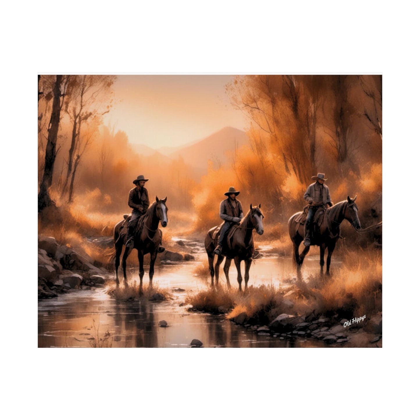 Cowboys Crossing a Stream Frameable Poster