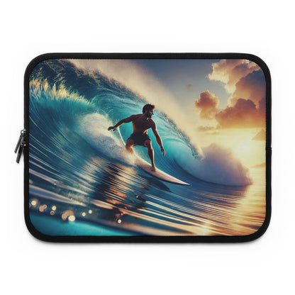 Longboard Surfer Sunrise Laptop Sleeve – Vibrant Ocean Wave Protective Case