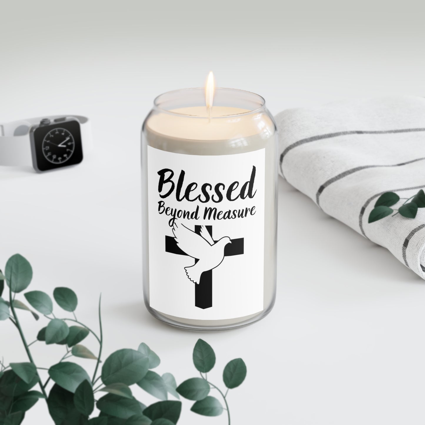Blessed Beyond Measure Soy Candle — 13.75 oz Religious Scented Candle (Dove & Cross)