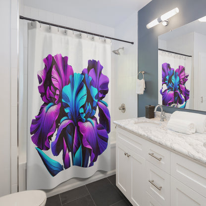 Iris Bloom Shower Curtain — Vibrant Purple & Teal Floral Bathroom Decor