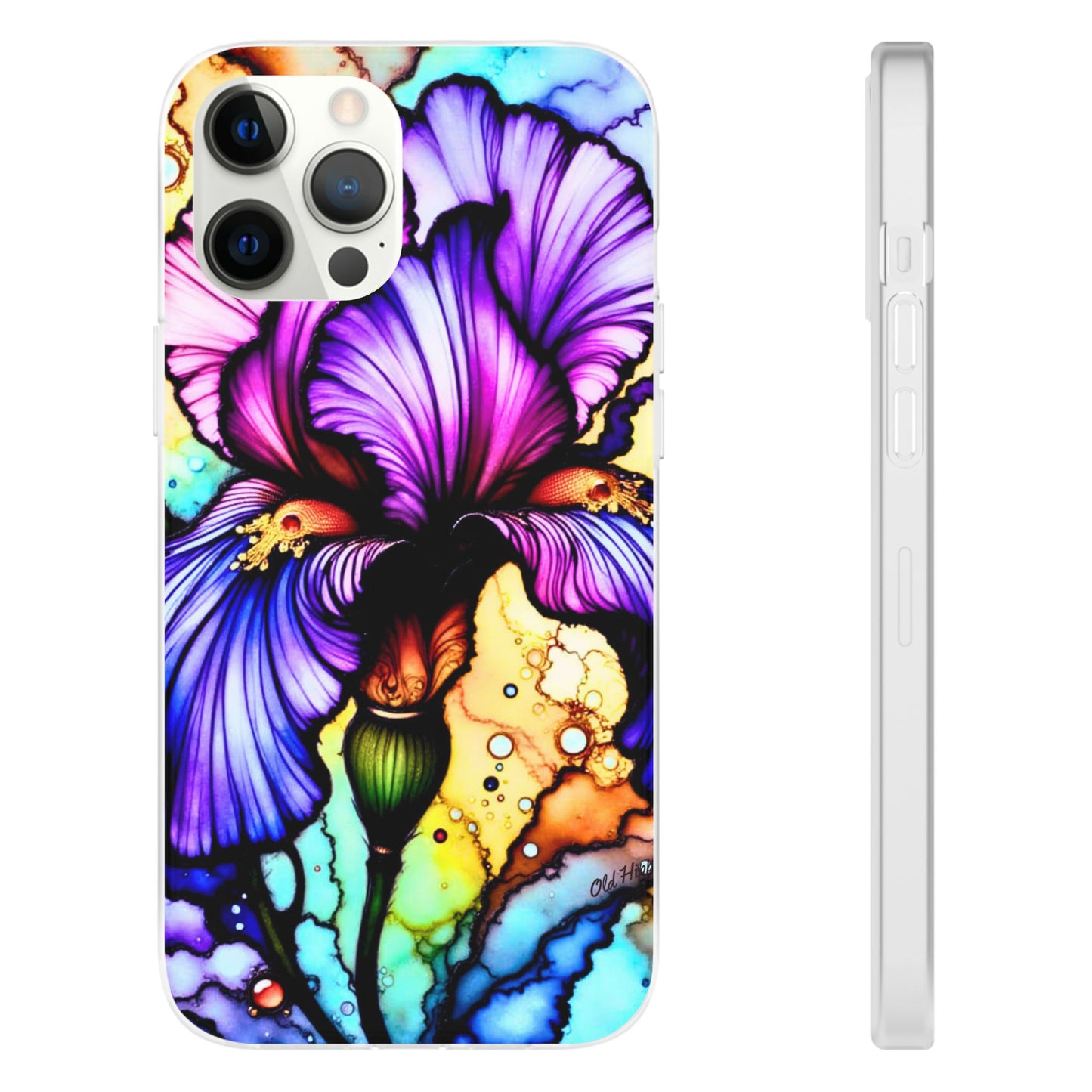 Stained Glass Iris Smartphone Case — Vibrant Purple Watercolor Phone Cover