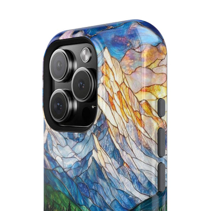 Stained Glass Mountain Lake Mosaic Phone Case — Impact-Resistant Artistic Protection