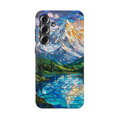 Stained Glass Mountain Lake Mosaic Phone Case — Impact-Resistant Artistic Protection