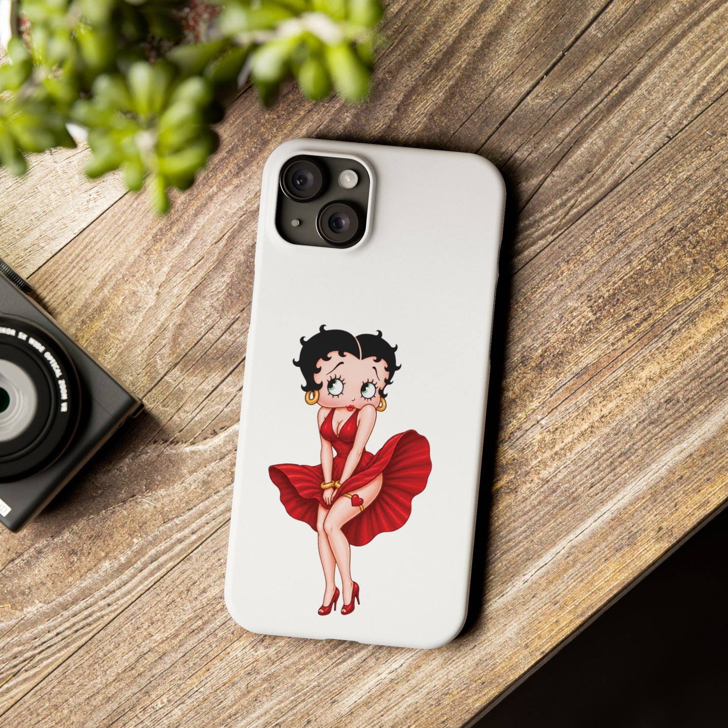 Betty Boop Red Dress Slim iPhone Case — Retro Pin-Up Cartoon Phone Cover