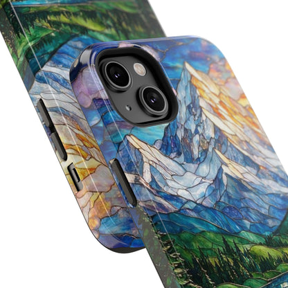 Stained Glass Mountain Lake Mosaic Phone Case — Impact-Resistant Artistic Protection