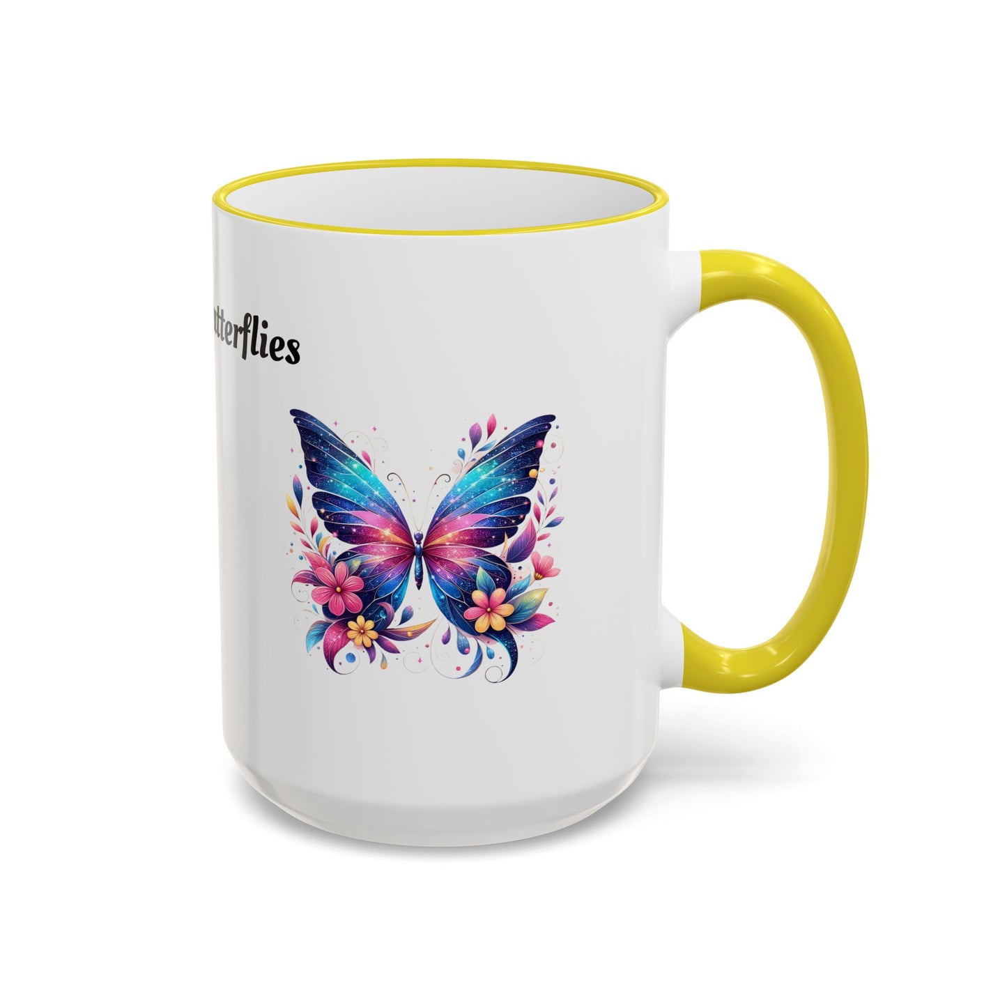 I Love Butterflies Accent Rim Mug — Floral Butterfly Coffee Cup (11oz/15oz)