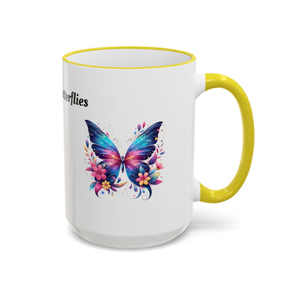 I Love Butterflies Accent Rim Mug — Floral Butterfly Coffee Cup (11oz/15oz)