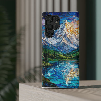Stained Glass Mountain Lake Mosaic Phone Case — Impact-Resistant Artistic Protection