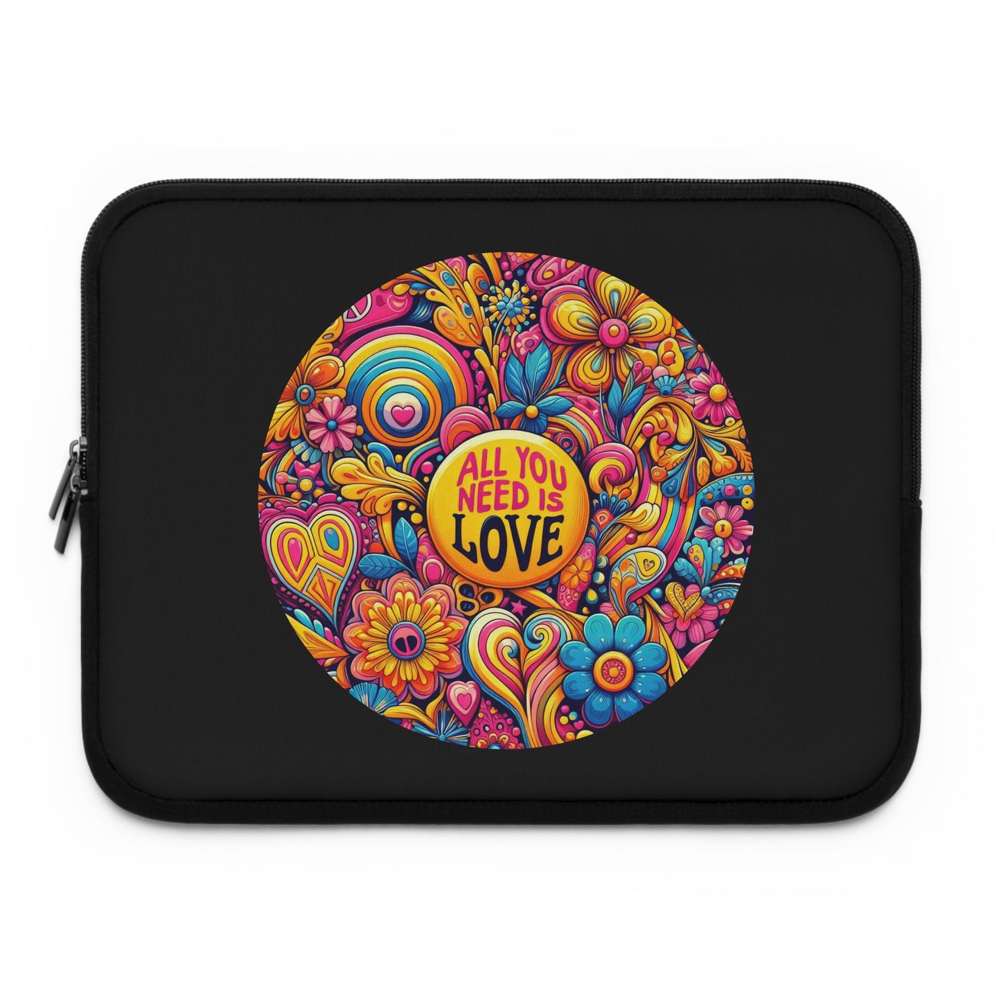 Laptop Sleeve — Colorful Retro "All You Need Is Love" Floral Design