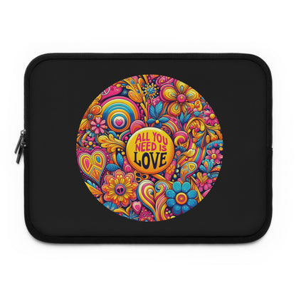 Laptop Sleeve — Colorful Retro "All You Need Is Love" Floral Design