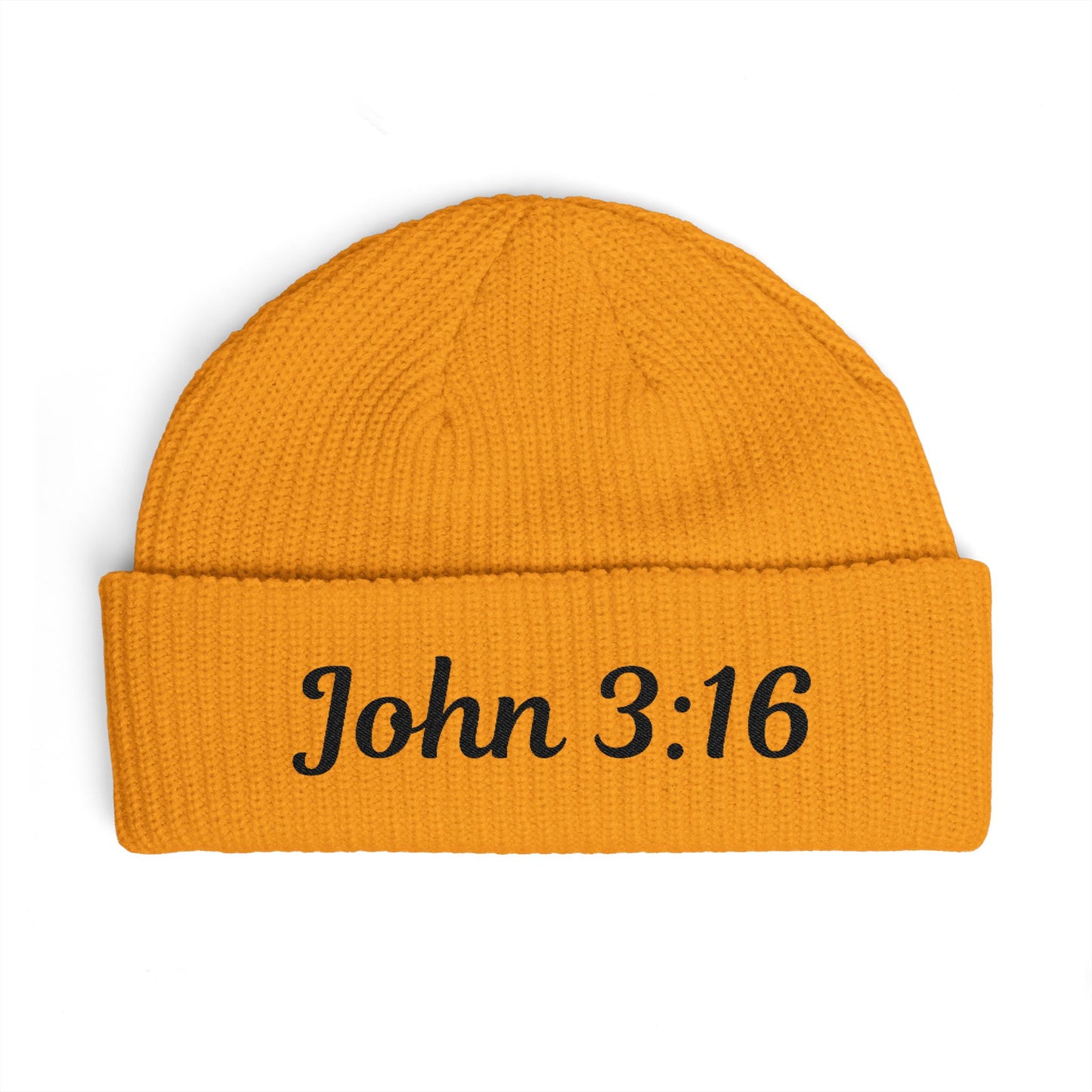 John 3:16 Cuff Beanie — Christian Scripture Embroidered Knit Hat