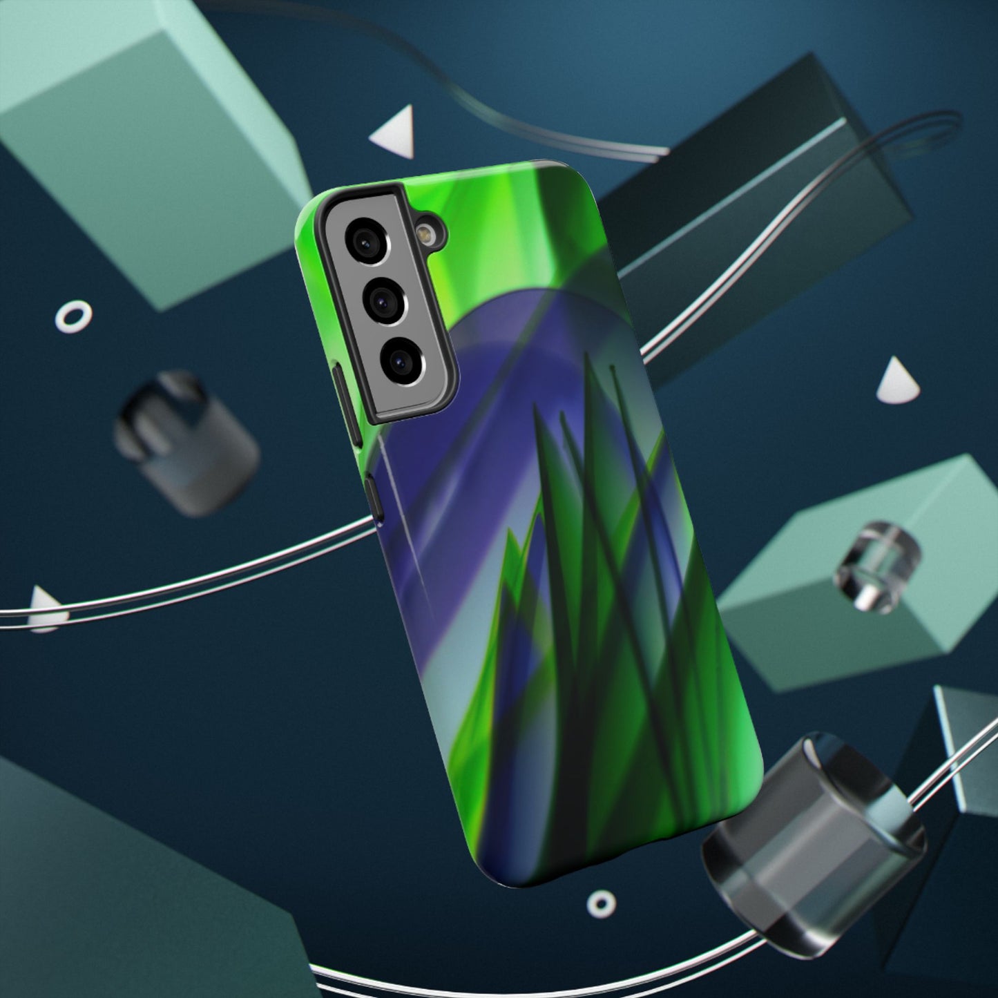 — Green Blue Abstract Wave Design Impact-Resistant Phone Case