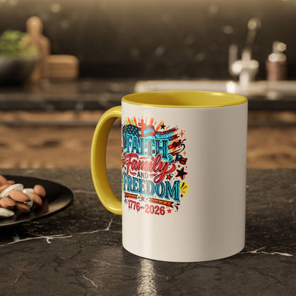 Faith Family Freedom 1776–2026 Patriotic Coffee Mug