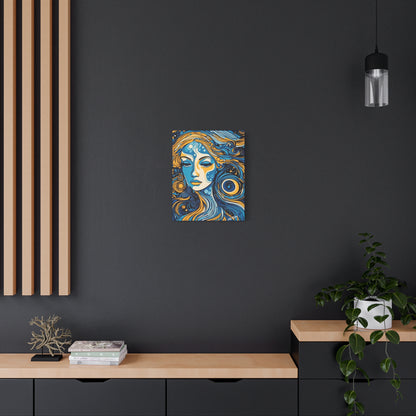 “Blue Orbit Goddess” – Psychedelic Abstract Portrait Canvas