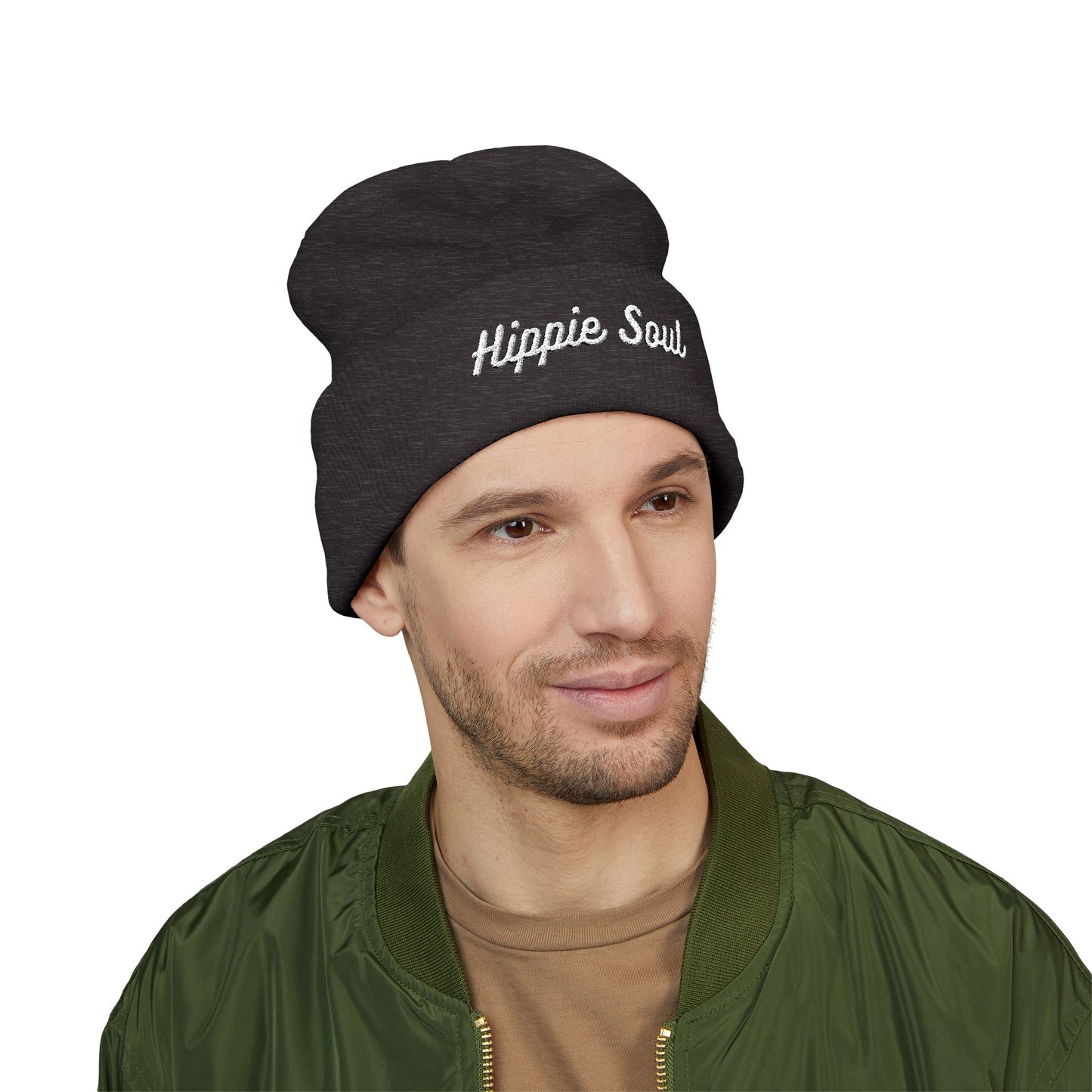 Hippie Soul Embroidered Beanie — Classic Cuffed Knit Hat