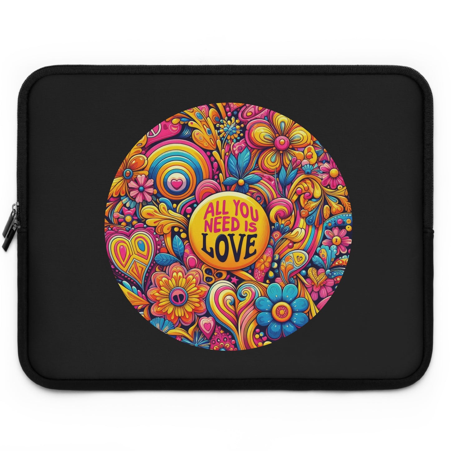 Laptop Sleeve — Colorful Retro "All You Need Is Love" Floral Design