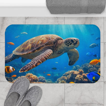 Sea Turtle Ocean Bath Mat — Underwater Coral Reef Bathroom Rug