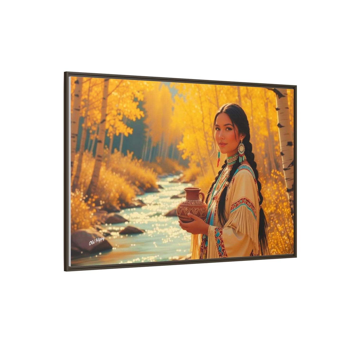 "Autumn Grace by the Stream" AI Wood Framed Canvas by Old Hippy