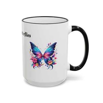 I Love Butterflies Accent Rim Mug — Floral Butterfly Coffee Cup (11oz/15oz)