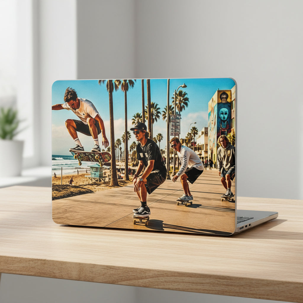 Skateboarders at Venice Beach Clear MacBook Case — Retro Surf & Skate Laptop Cover