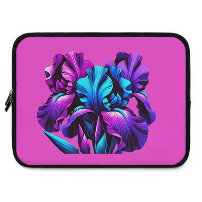 Vivid Neon Iris Laptop Sleeve — Pink Floral Protective Case